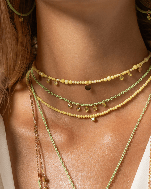 Girocollo Filo Di Pepite Zirconi Milky  Lime - gr-031 m2 v au